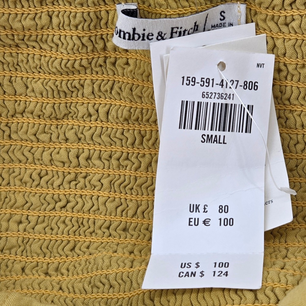 Abercrombie & Fitch Maxi Dress Yellow‎ Floral Tiered Smocked Slit Boho Summer S - Picture 4 of 12